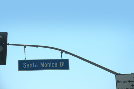 Road Sign fro Santa Monica Boulevard Hollywood California USAのeditorial素材