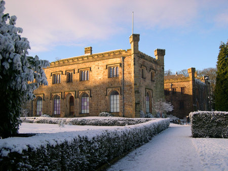 Winter comes to 14th century Towneley Hall in Burnley Lancashireのeditorial素材