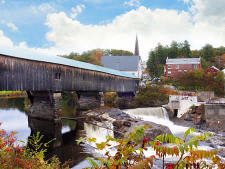 Bath and its Wooden Bridge in New Hampshire USAのeditorial素材