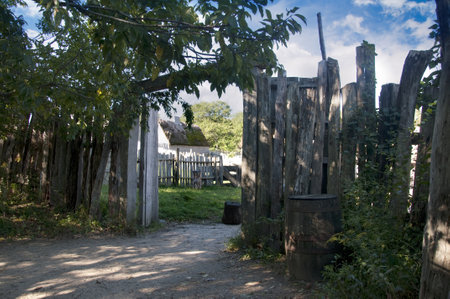 The Plimoth Plantation Museum in Plymouth Massachusetts where actors create the settlement of the Pilgrims & Wampanoag Indiansのeditorial素材