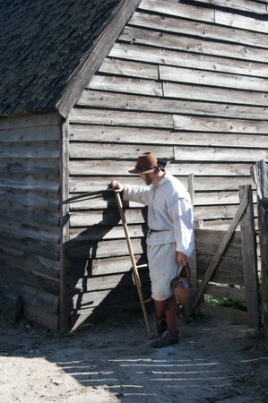 The Plimoth Plantation Museum in Plymouth Massachusetts where actors create the settlement of the Pilgrims & Wampanoag Indiansのeditorial素材