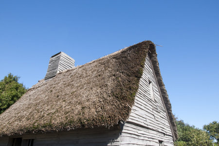 The Plimoth Plantation Museum in Plymouth Massachusetts where actors create the settlement of the Pilgrims & Wampanoag Indiansのeditorial素材