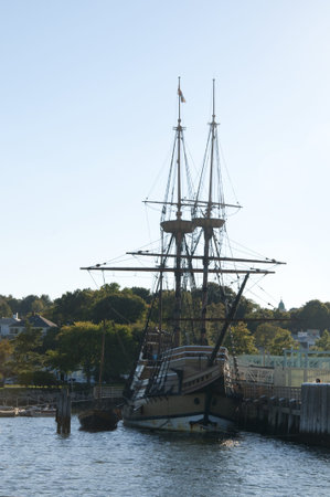 The Mayflower II is a full-size replica of the Mayflower, the ship which brought the Pilgrims to Plymouth in 1620. It is located at the State Pier in Plymouth Centerのeditorial素材