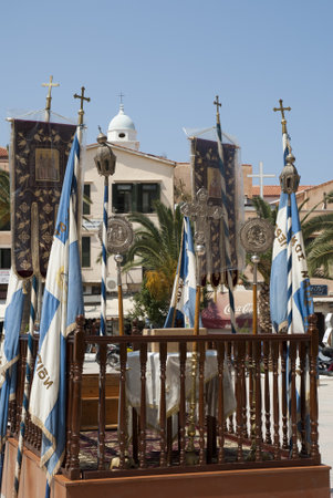 Easter Flags in Chania on the Island of Crete in Greeceのeditorial素材