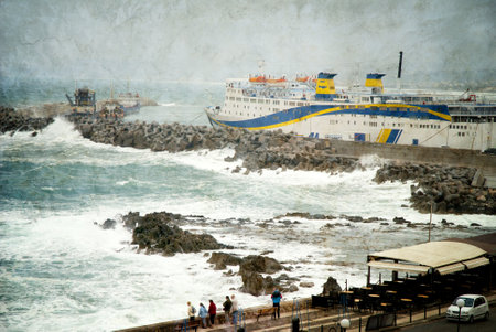 the Ferry harbour at Rethymno Crete in a stormのeditorial素材