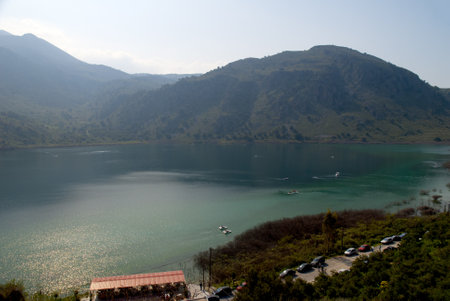 Kournas Lake on the Island of Crete Greece.Kournas the only freshwater lake on the island of Crete, Greeceのeditorial素材