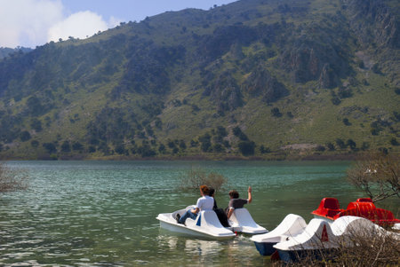 Kournas Lake on the Island of Crete Greece.Kournas the only freshwater lake on the island of Crete, Greeceのeditorial素材