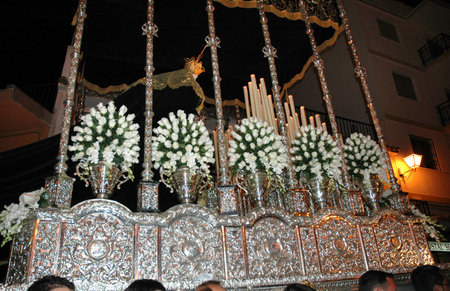 Benalmadena Pueblo Village Easter procession in Andalucia Spain. Statues are carried through the streets of Benalmadena in Andalucia in Southern Spain.のeditorial素材