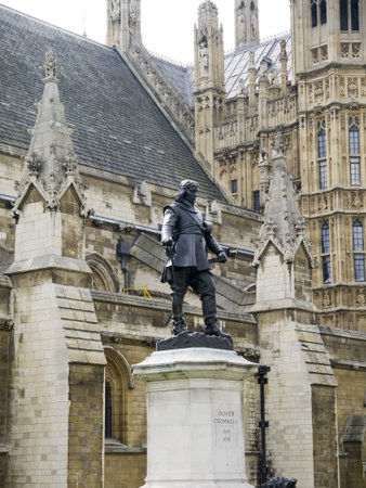 Statue of Oliver Cromwell by the Palace of Westminster in London, the Capital City of Englandのeditorial素材