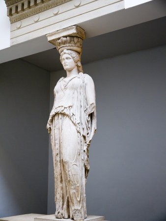 Marble Greek Caryatid in Museum in London Englandのeditorial素材