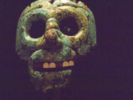 Mexican Turquoise Covered Artifact in Museum in London Englandのeditorial素材