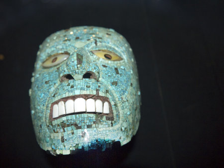 Mexican Turquoise Covered Artifact in Museum in London Englandのeditorial素材