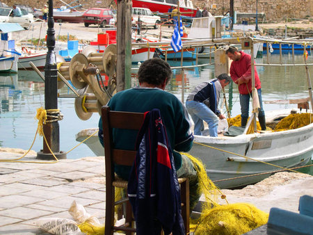 The Venetian Harbour at Rethymno in Crete Greeceのeditorial素材