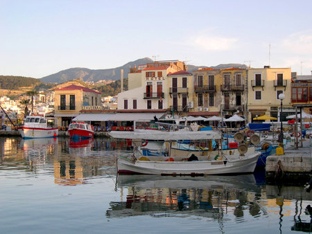 The Venetian Harbour at Rethymno in Crete Greeceのeditorial素材