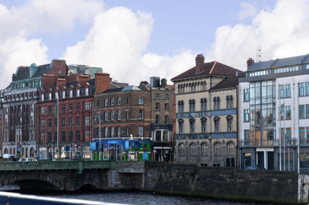 Buildings on the Bank of the River Liffey in Dublin Irelandのeditorial素材