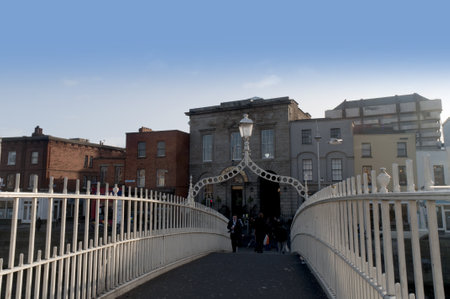 The Halfpenny Bridge over the River Liffey in Dublin Irelandのeditorial素材