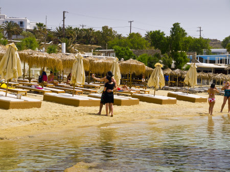 Paradise Beach on the island of Mykonos Greeceのeditorial素材