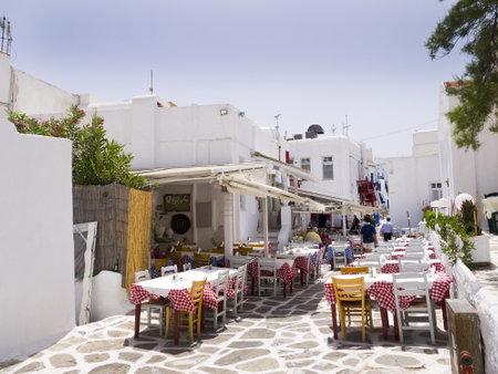 Narrow Street in Chora the Main town on the island of Mykonos Greeceのeditorial素材