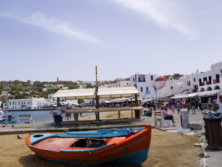 Beach at Chora Main Town of the island of Mykonos Greeceのeditorial素材