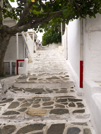 Narrow Street in Chora the Main town on the island of Mykonos Greeceのeditorial素材