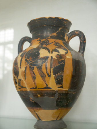 Greek Vase in Museum in Chora on the Island of Mykonos Greeceのeditorial素材