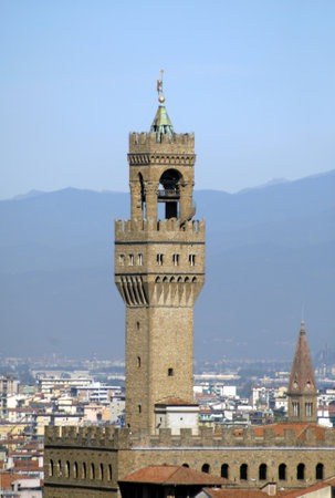 The Tower of the Palazzo Vecchio in Florence Italyのeditorial素材
