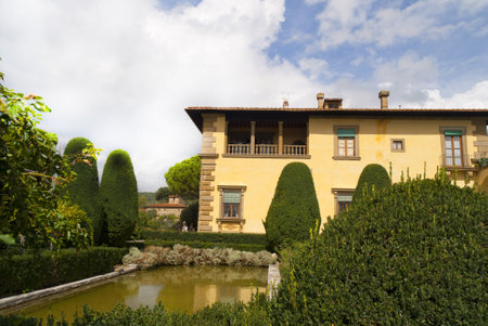 The beautiful gardens of the Villa Gamberaia overlooking Florence at Settignano near Florence. This small garden open to the public has many of the typical features of Italian Gardens.のeditorial素材