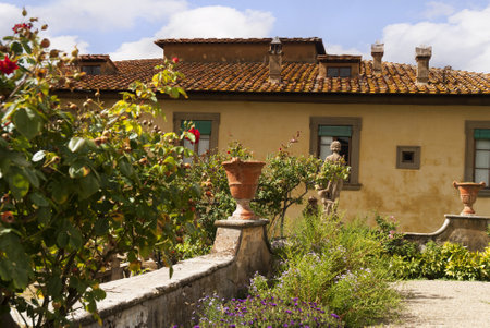 The beautiful gardens of the Villa Gamberaia overlooking Florence at Settignano near Florence. This small garden open to the public has many of the typical features of Italian Gardens.のeditorial素材