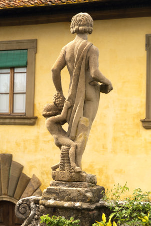 The beautiful gardens of the Villa Gamberaia overlooking Florence at Settignano near Florence. This small garden open to the public has many of the typical features of Italian Gardens.のeditorial素材