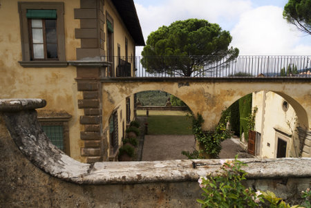 The beautiful gardens of the Villa Gamberaia overlooking Florence at Settignano near Florence. This small garden open to the public has many of the typical features of Italian Gardens.のeditorial素材