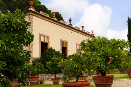 The beautiful gardens of the Villa Gamberaia overlooking Florence at Settignano near Florence. This small garden open to the public has many of the typical features of Italian Gardens.のeditorial素材