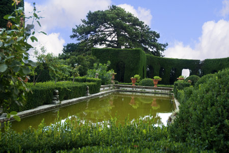 The beautiful gardens of the Villa Gamberaia overlooking Florence at Settignano near Florence. This small garden open to the public has many of the typical features of Italian Gardens.のeditorial素材