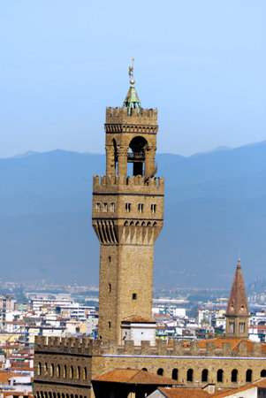 The Tower of the Palazzo Vecchio in Florence Italyのeditorial素材