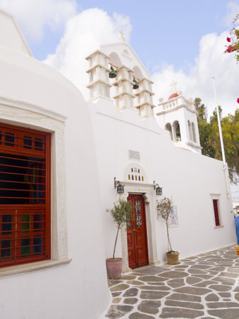 Church in Chora the Main town on the island of Mykonos Greeceのeditorial素材