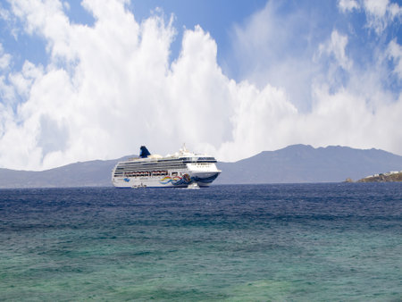 Cruise ship calls into Mykonos Greeceのeditorial素材