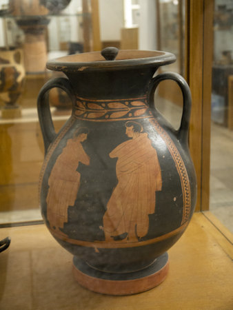 Ancient Greek Pottery items in Archaeological Museum in Mykonos Greeceのeditorial素材