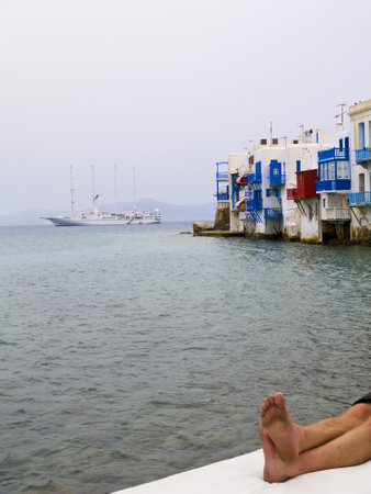 Little Venice in Chora the Main Town on the Island of Mykonos Greeceのeditorial素材