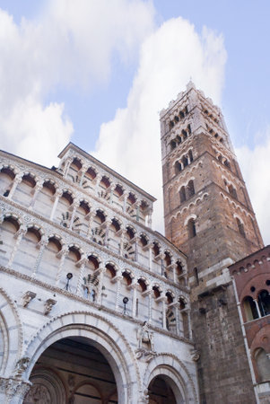 facade of the Cathedral of San Martino in Lucca Tuscany Italyのeditorial素材