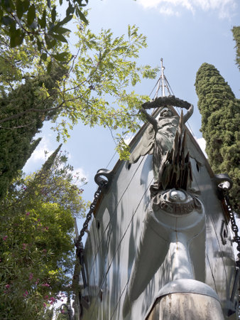 Battleship in the Gardens of Il Vittoriale the Home of Italian Poet and soldier Gabrieli D Annunzio in Gardone Italyのeditorial素材