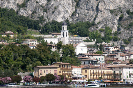 The Lovely Town of Limone on the shores of Lake Garda In Northern Italian Lakes Italyのeditorial素材