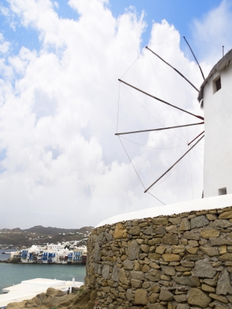 The Windmills on the beautiful Island of Mykonos in the Cyclades Islands Greeceの写真素材