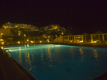 swimming pool at night in Mykonos Greeceのeditorial素材