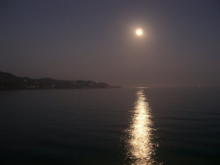 Moonlight over the sea in Nerja Spain          のeditorial素材