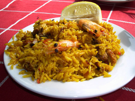 A plate of Paella in Nerja Spainのeditorial素材