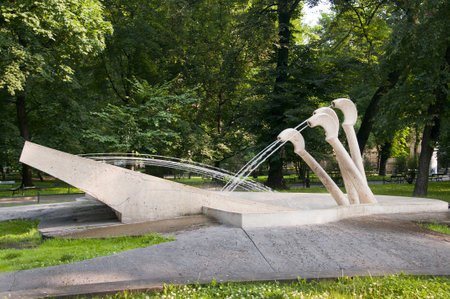 Fountain in the Planty Park in Krakow Polandのeditorial素材