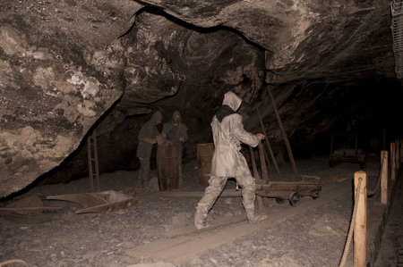 Tableau of working conditions through the ages in the Salt Mine in Wieliczka Polandのeditorial素材