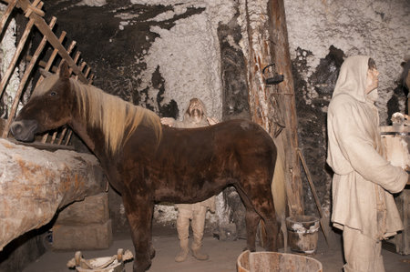 Tableau of working conditions through the ages in the Salt Mine in Wieliczka Polandのeditorial素材