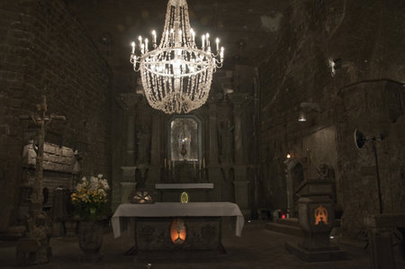 Rock Salt Chandelier in the Salt Mine in Wieliczka Polandのeditorial素材