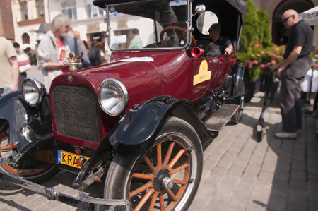Vintage Car in Rally in the Market Square in Krakow Polandのeditorial素材