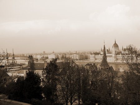 View from the Castle Hill above the city of Budapest Hungaryのeditorial素材